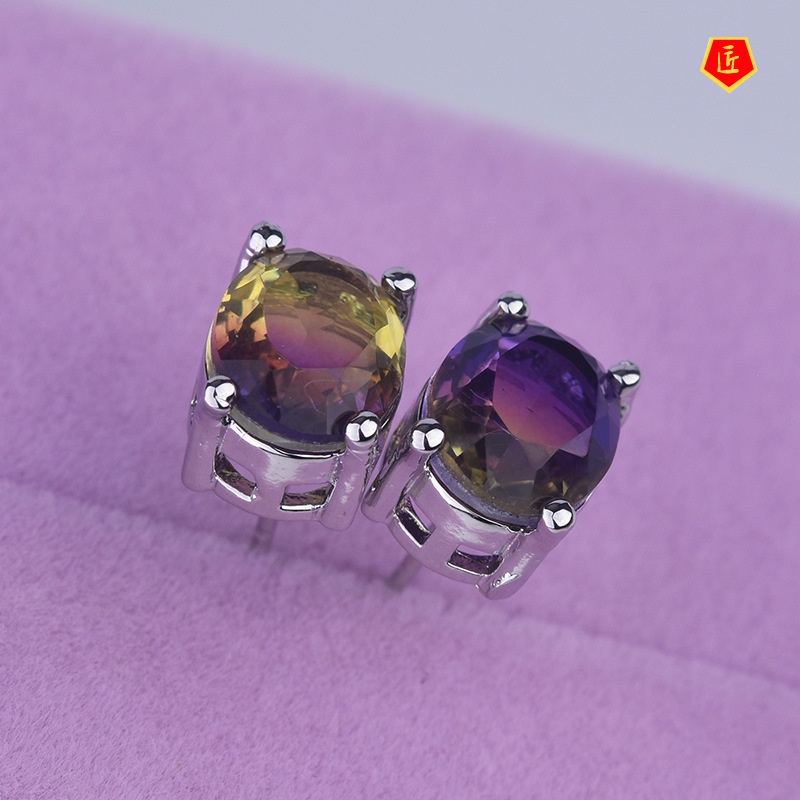 [Ready Stock]Minimalist Creative Two-Tone Tourmaline Stud Earrings