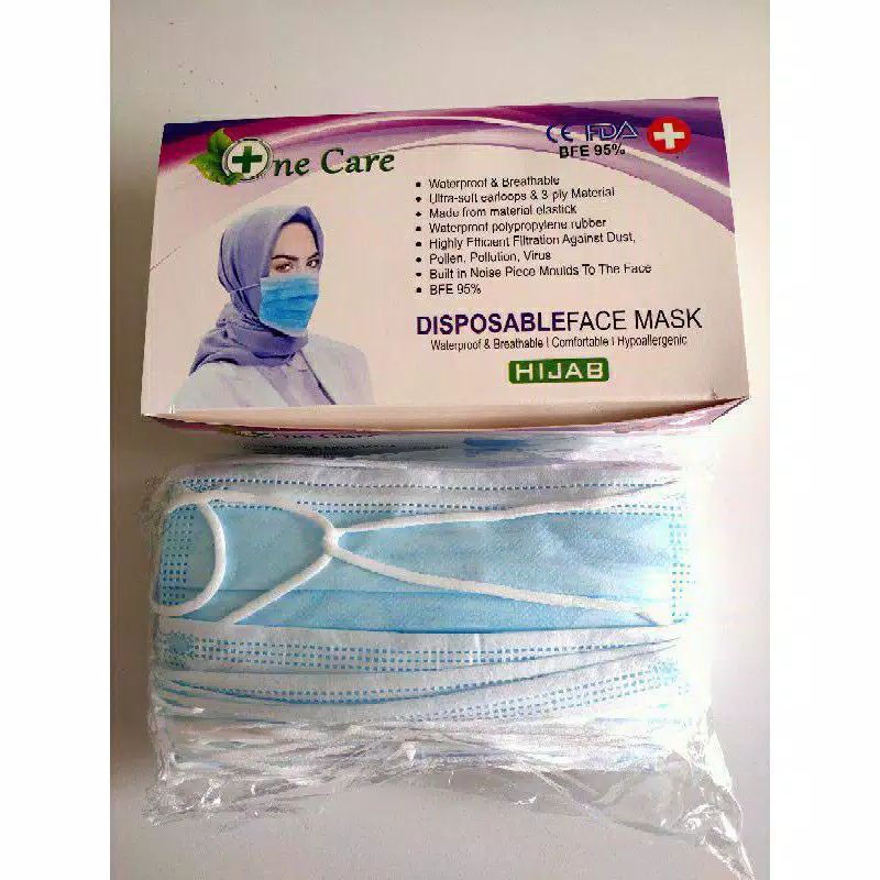 masker hijab / masker hijab onecare biru