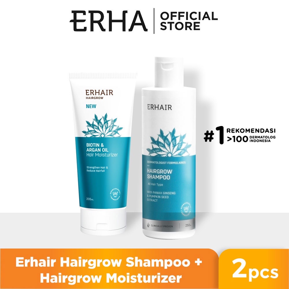 ERHAIR Bundle Hairgrow Shampoo 250ml + Hairgrow Moisturizer 200ml - Paket Rambut Anti Rontok