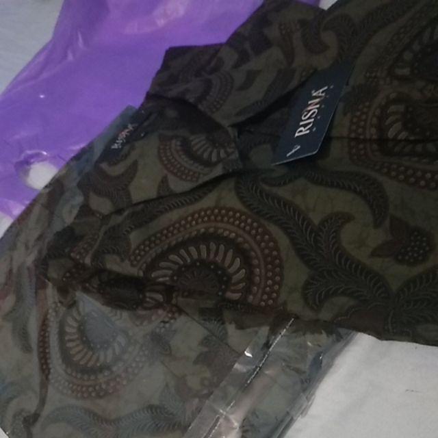 Risna Batik Krb Daun Kelapa Biru Kemeja Batik
