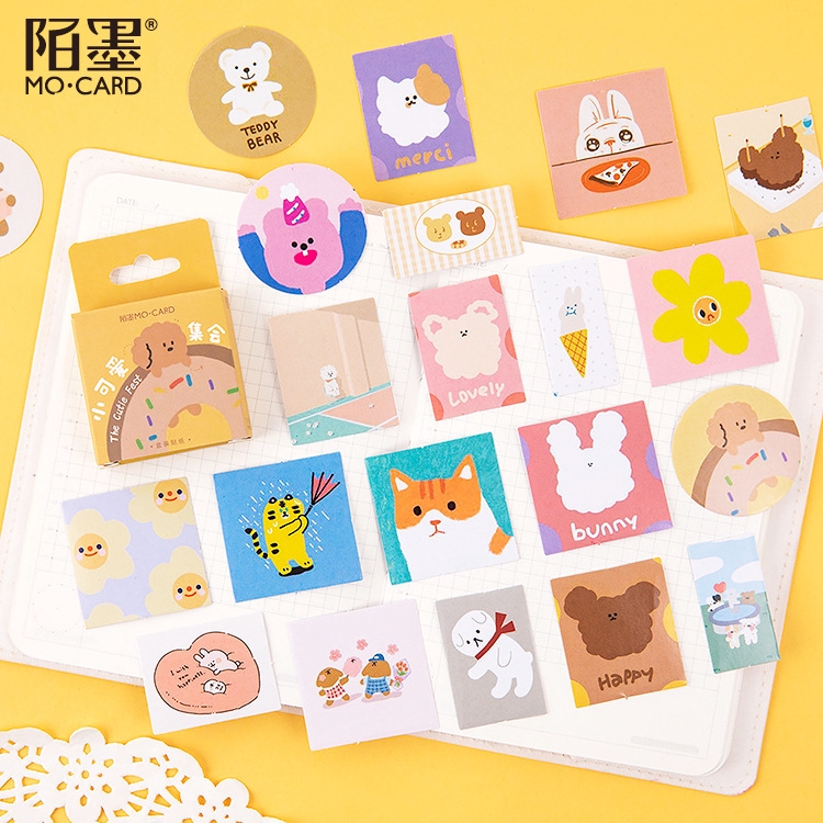 Mohamm 45 PCS Boxed Stickers Cartoon Animal Cute Avocado Decoration Sticker Flakes Scrapbooking School Supplies-1