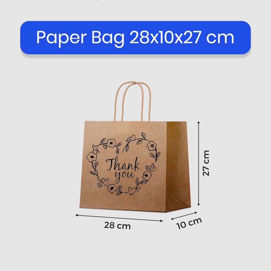 

Paper Bag Coklat +Tulisan Thank You Lanscapet 28x10x27cm Papper Bag Kertas Kado Souvenir Packing