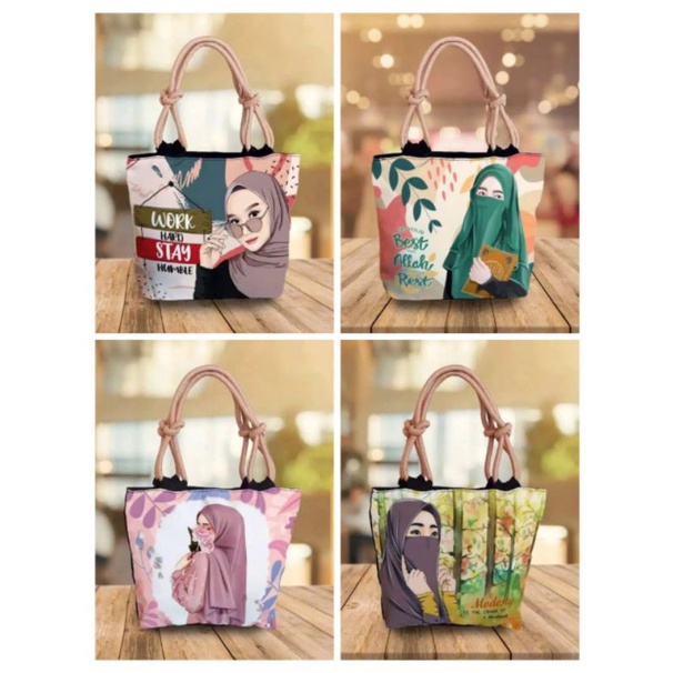 Tote bag sumbu/totebag canvas seri hijab tas wanita