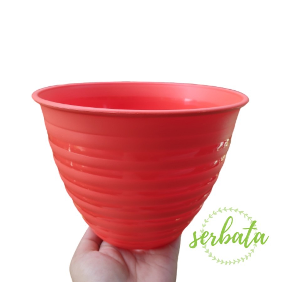 Pot bunga plastik Mediohome 18 Orange Bata / pot tanaman plastik