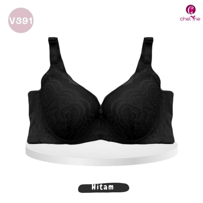 SALE Chelyne BH V391 Brukat Big Size - Full Cup Bra - Jumbo - Hitam, 38