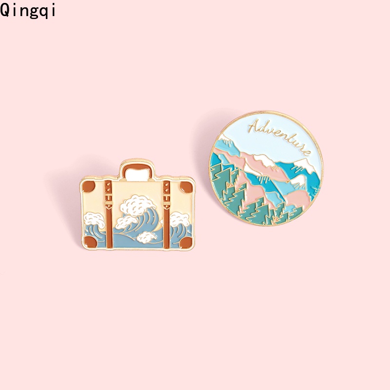 Bros Pin Enamel Desain Gunung / Laut / Petualangan Travel Untuk Aksesoris Tas / Kerah Pakaian