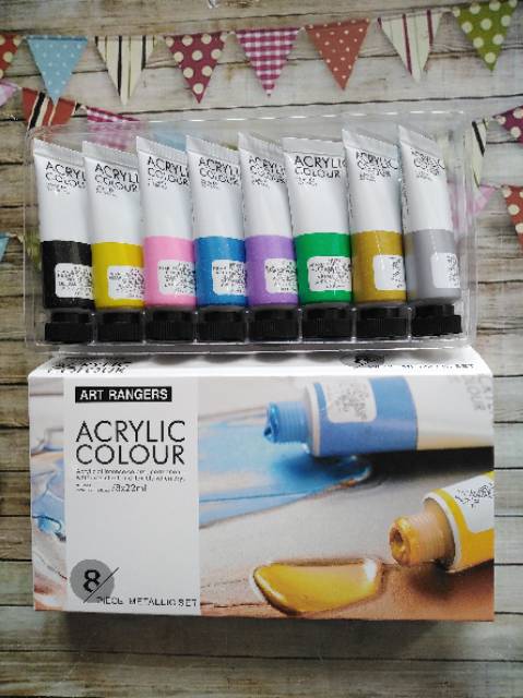 Cat acrylic art rangers glitter/metalic/pastel 8 warna @22 ml