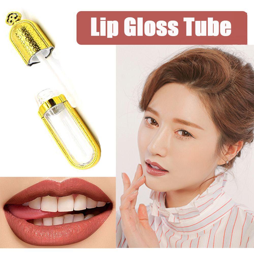 [Elegan] Tabung Lip Gloss Transparan DIY Botol Isi Ulang Plastik Gold Crown Lip Balm Bottle