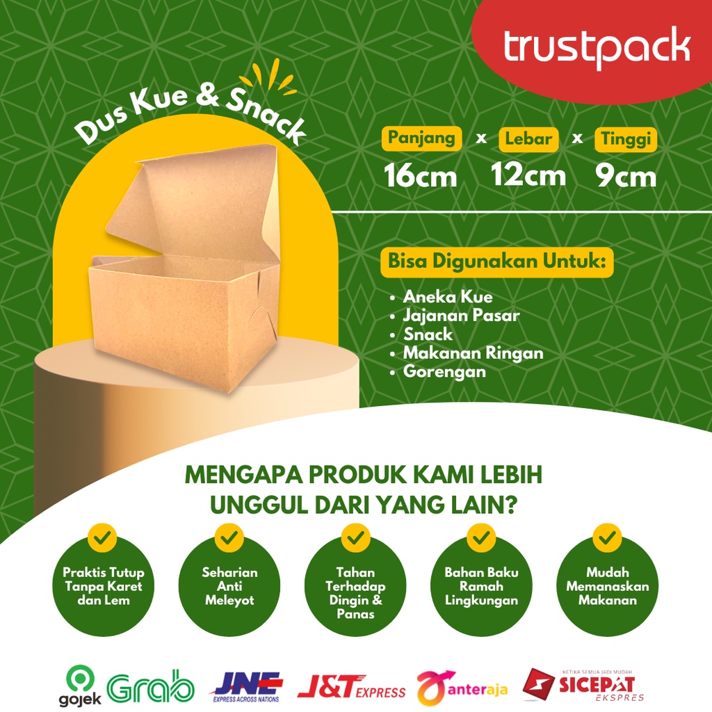 DUS KUE 12X16x9 CM KRAFT / KOTAK KARDUS KUE / DUS SNACK / BOX SNACK