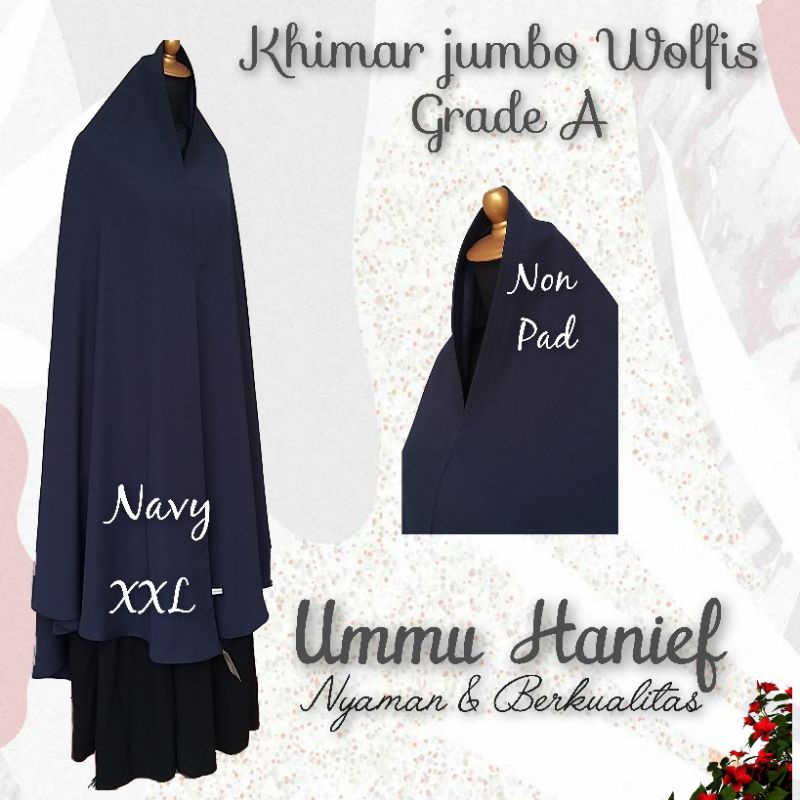 Khimar Syar'i pad syria ( NON pad )   bahan wolfis grade A ukuran L , XL dan XXL-Navy