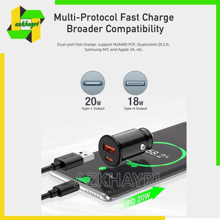 AWEI Dual Car Charger Mobil Super Charge PD 20w Type C