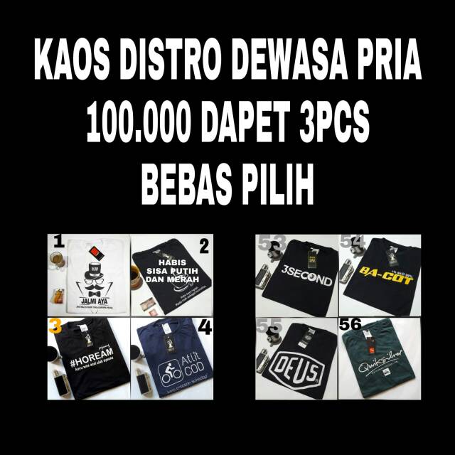 CUCI GUDANG 100RB/3PCS KAOS PRIA/KAOS DISTRO/KAOS GAUL/KAOS CLOHRING/BAJU DISTRO BANDUNG/KAOS LAKI"/