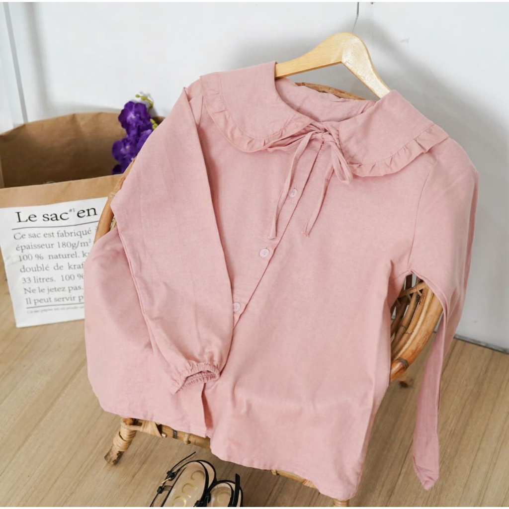 BEFAST - ZFS OOTD Wanita Blouse GALEN / BIG COLLAR LINEN SHIRT / Blouse Kerah Lipat / Blouse Polos Casual / Fashion Wanita Remaja / Atasan Lengan Panjang / Terbaru 202