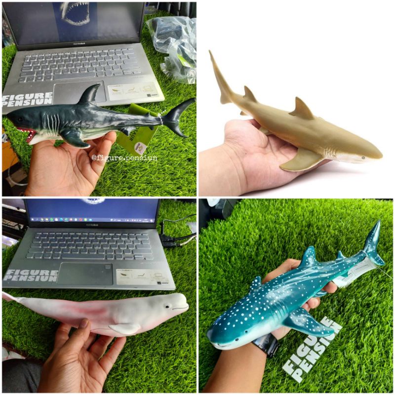 MAINAN IKAN HIU BELUGA WHALE SHARK MEGALODON FIGURE