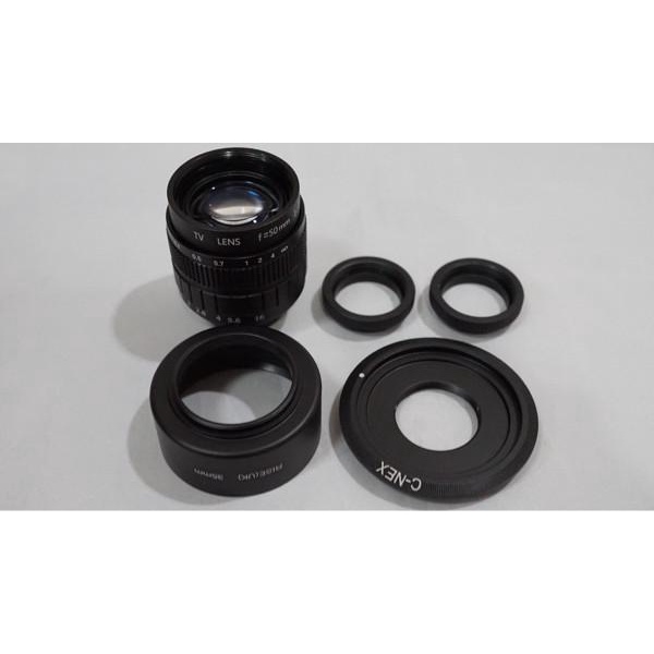 Lensa Fujian 50mm f1.4 CCTV - adapter - 2X Ring - Hood