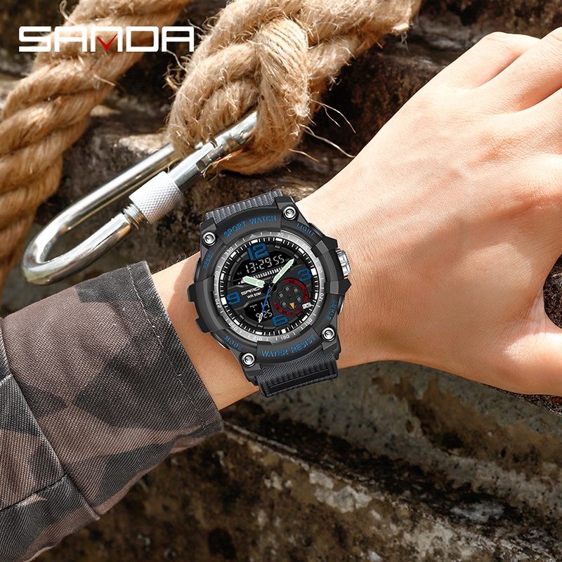 SANDA 3036 Jam Tangan Pria Digital Analog Tali Rubber Shockproof Anti Air WATCHKITE WKOS