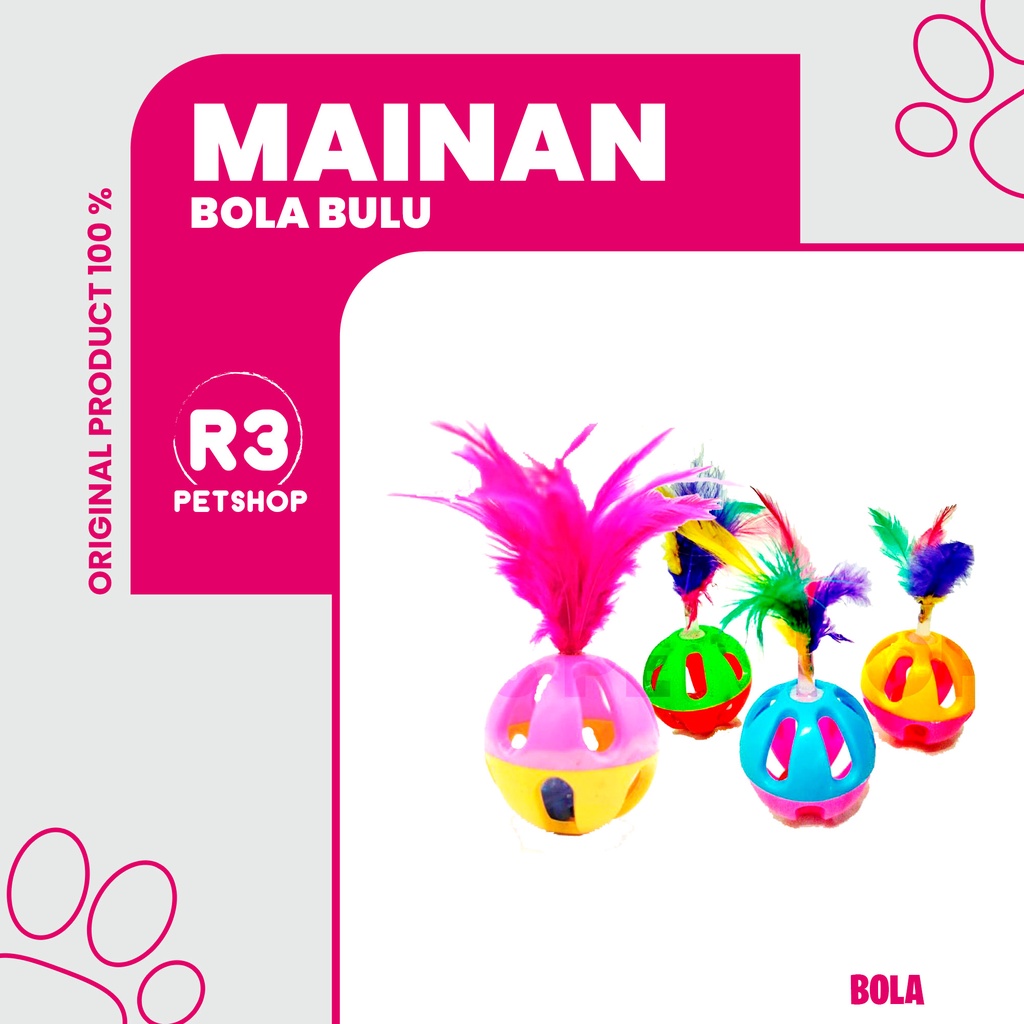 Mainan bola kerincing bulu untuk kucing dan anjing