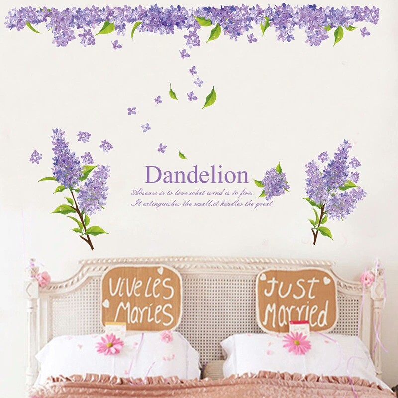 RELIZA WALL STICKER / Sticker Dinding BUNGA DANDELION UNGU BIRU RENDA FLOWERS HIASAN DINDING ABC 1004