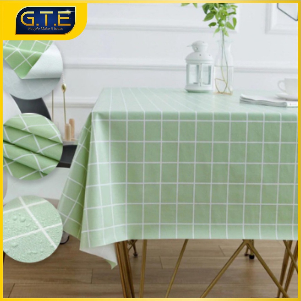 GTE | Taplak Meja Anti Air Motif Kotak Kotak Bahan PEVA 137x90cm, 137x180cm, 137x152cm, 137x137cm Meja Ruang Makan Tamu Premium / Taplak Meja Anti Air