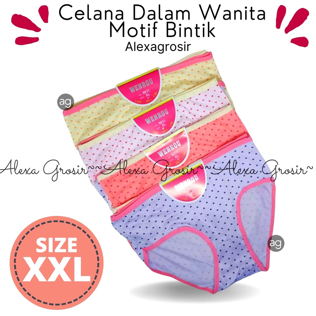 GROSIR 12 PCS Celana dalam wanita polos import size L,XL,XXL WENROU bintik