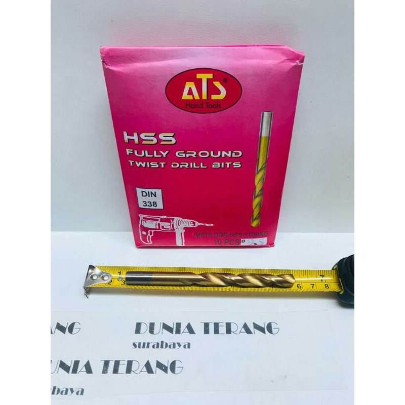 Mata Bor Besi ATS 9,5mm Kuning - HSS TiN Coated Fully Ground Twist Drill Bits 9.5 9,5 mm