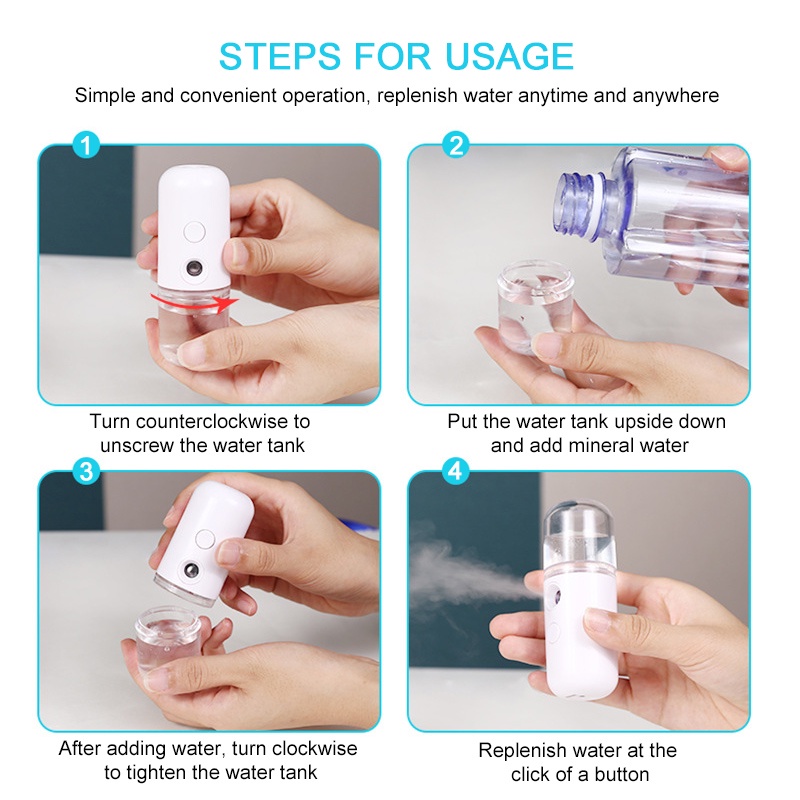 Nano Spray Portable Mist Sprayer Mini USB Humidifier Wajah 30ml