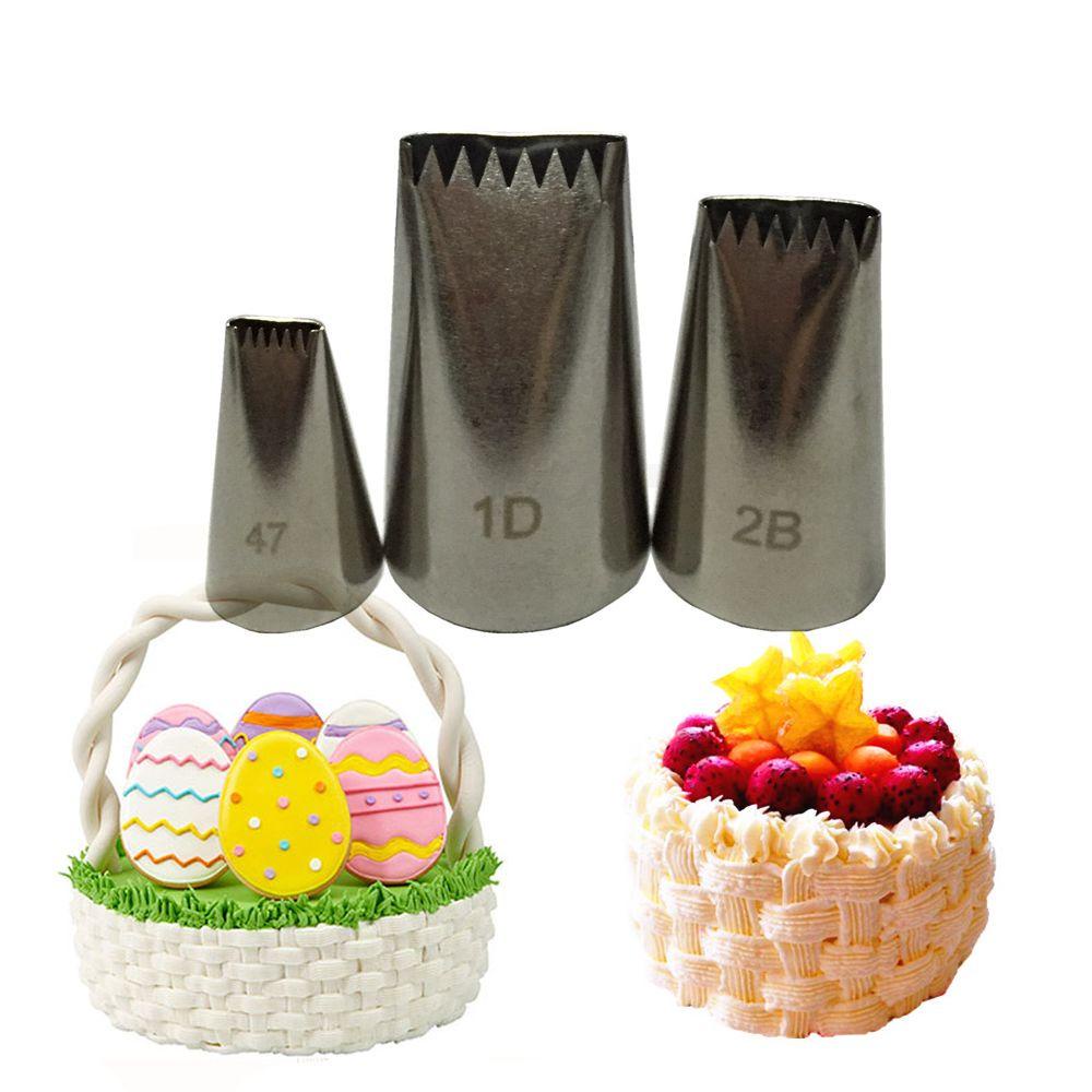 Populer 1/3PCS Icing Piping Nozzle Bakery Aksesoris Dapur Keranjang Menenun Stainless Steel Cupcake Es Krim Alat