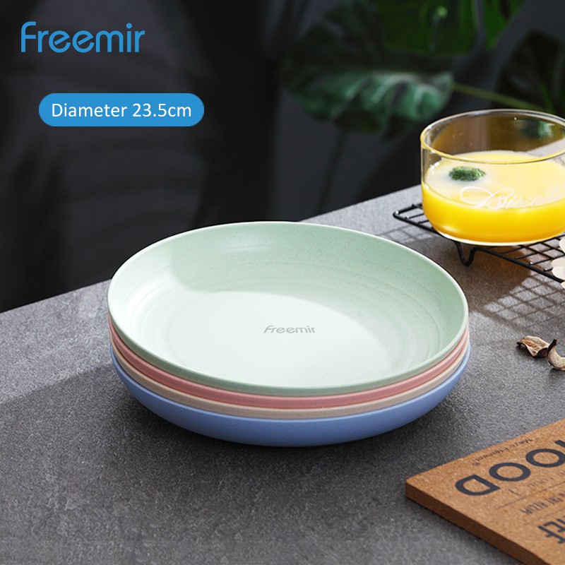freemir Set 4 pcs Dinner Plate 23 & 25 cm Piring Makan Piring Bulat Wheat Straw Warna Warni Set 4 pcs Semi Mangkok-23 cm