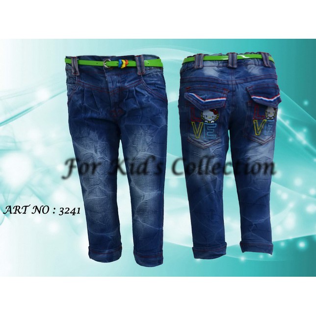 Celana Jeans 7/8 Anak Perempuan Stretch Bordir