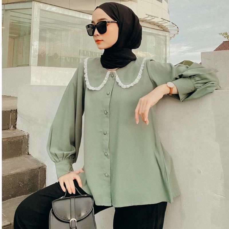 KELLYA TOP KELLYA BLOUSE Kemeja basic renda lengan balon