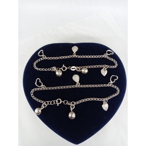 GELANG PERAK ASLI SILVER 925 LAPIS EMAS/GELANG TANGAN RANTAI+GANTUNGAN MAINAN LOVE+2BEL/ASLI SILVER/GELANG FASHION WANITA