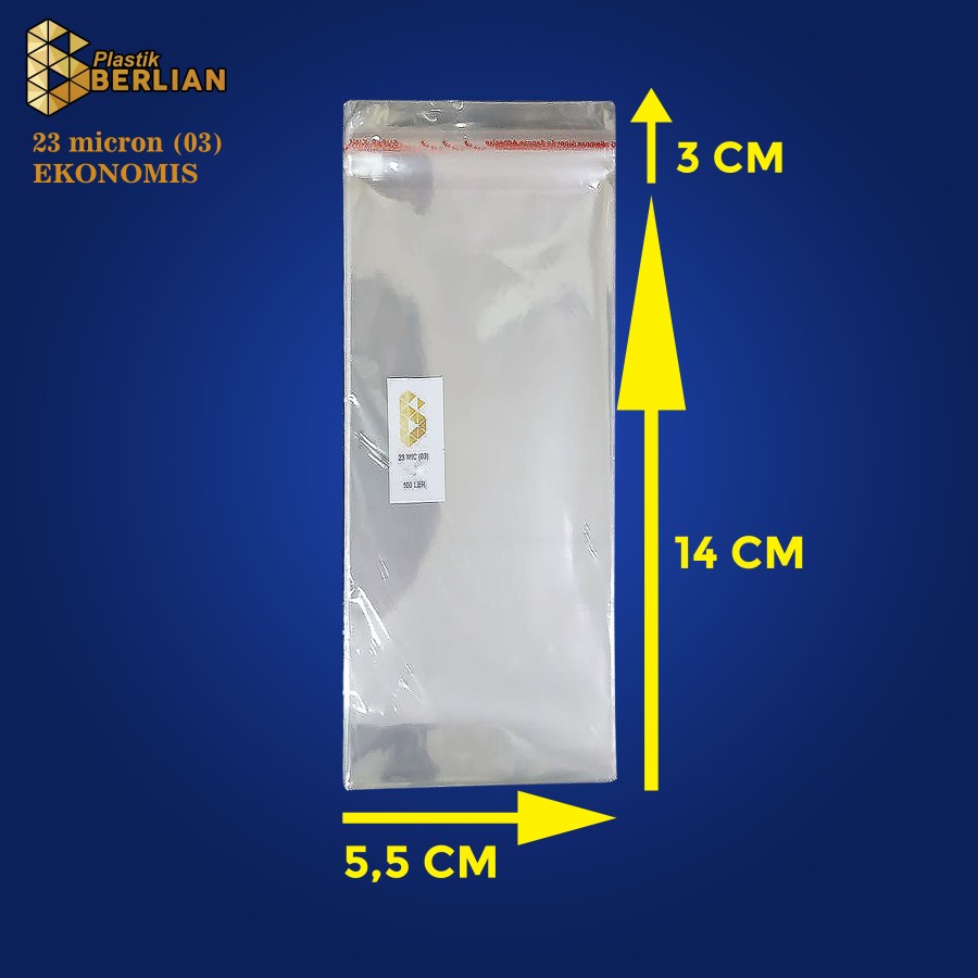 

5,5 x 14 cm Plastik OPP EKONOMIS 23micron (100 lbr) (lem/seal)