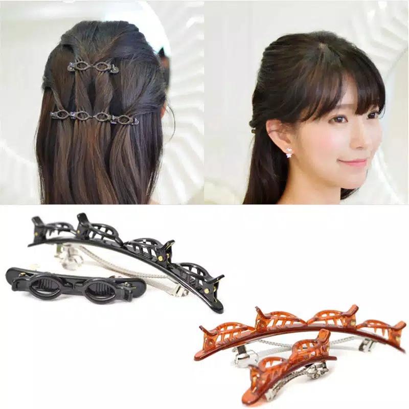 hokkiterus21 Bando jepitan rambut kepang layer hairpin poni klip korea ganda 2in1