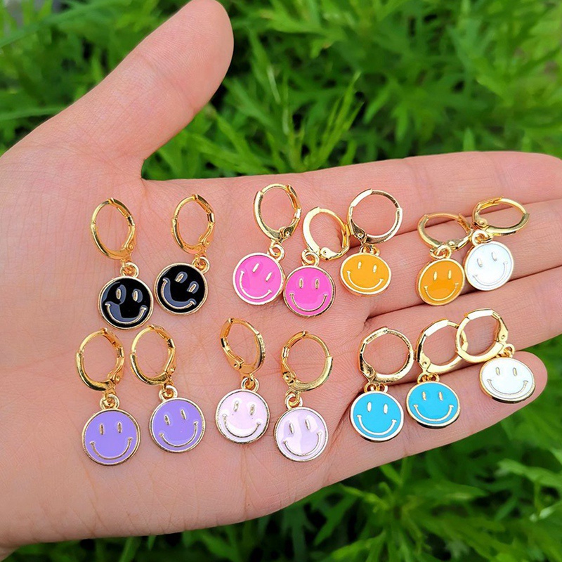 Lost Lady Fashion Korean Smiling Face Dangle Earrings Cute Coin Round Earrings For Women Party Jewelry Gift Accessories