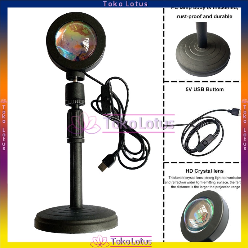 Lampu Tidur Proyektor Led sunset lamp Motif Rainbow SunsetRD Sunset Sun Untuk foto aetetic model