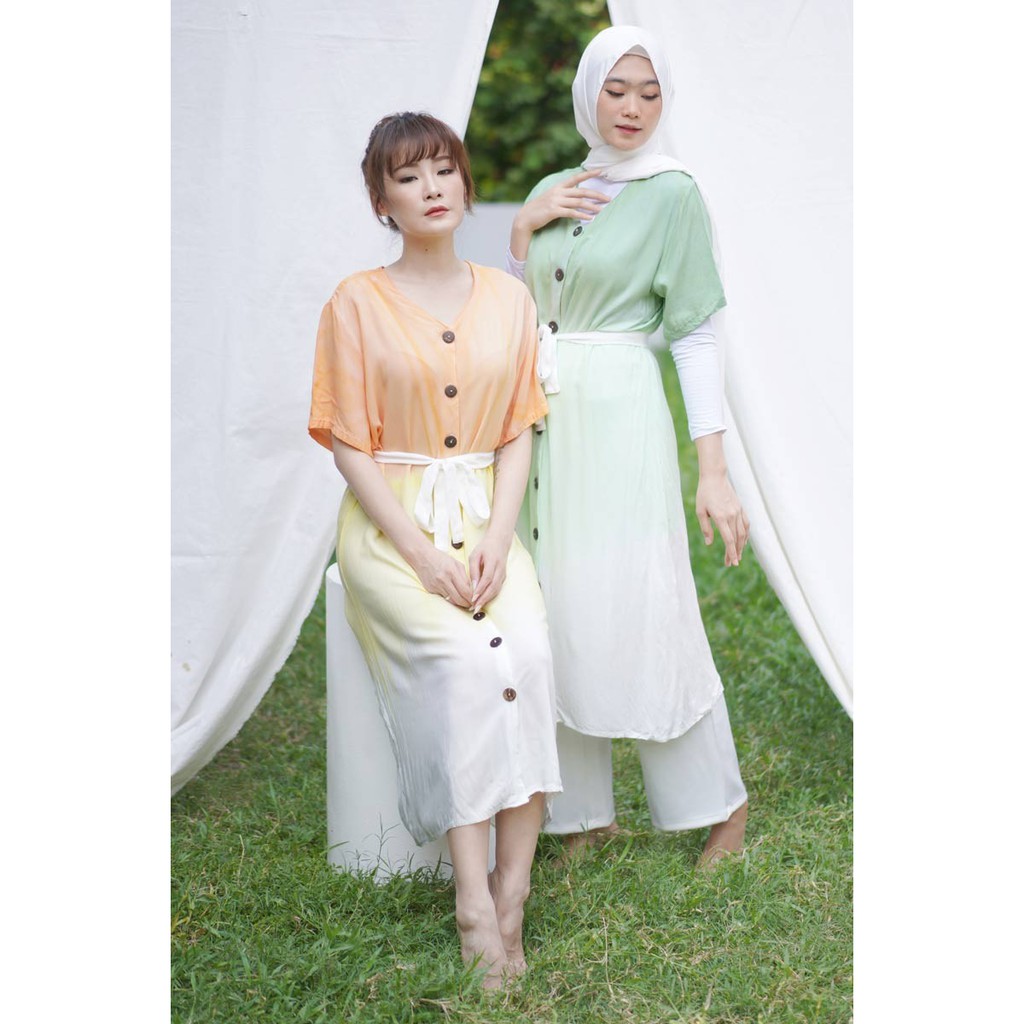 JANE COLLECTION || Maxi Dress Casual Tie Dye Ombre Katun Rayon Polos Jumbo XXL Free Belt Kancing Legian Dress Pantai OOTD Bali Flowy Putih V Neck