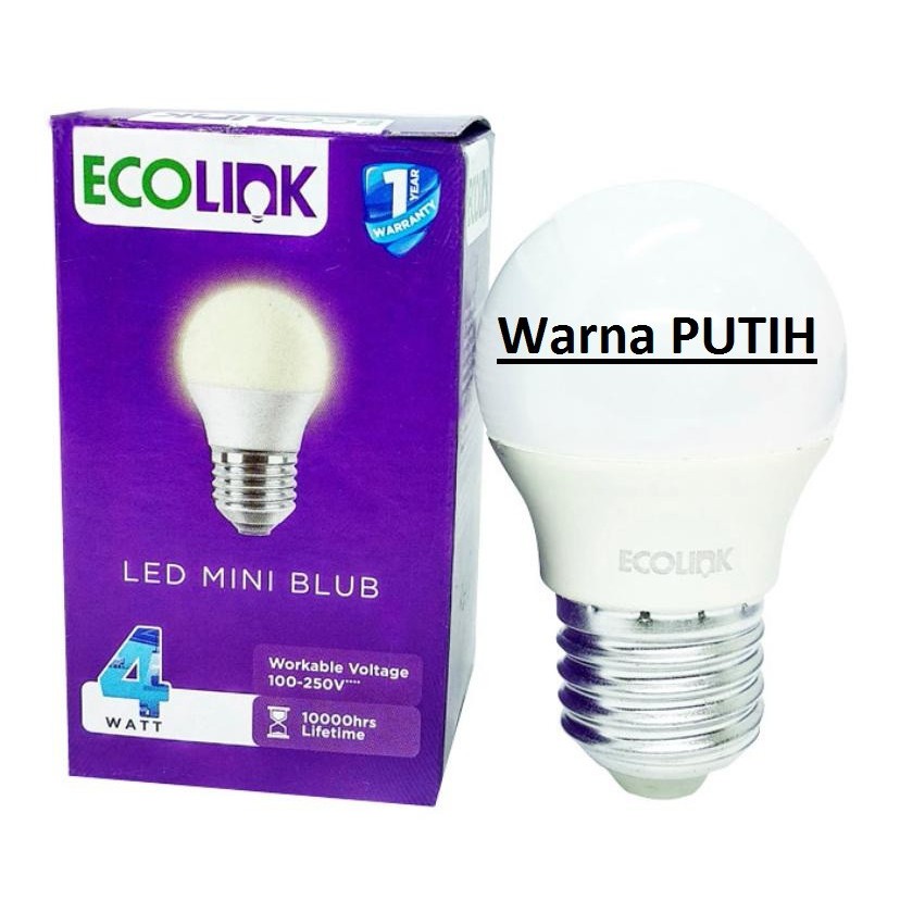 Lampu Bohlam LED Bulb 4 Watt 4Watt 4W 4 W Putih Cool Daylight ECOLINK