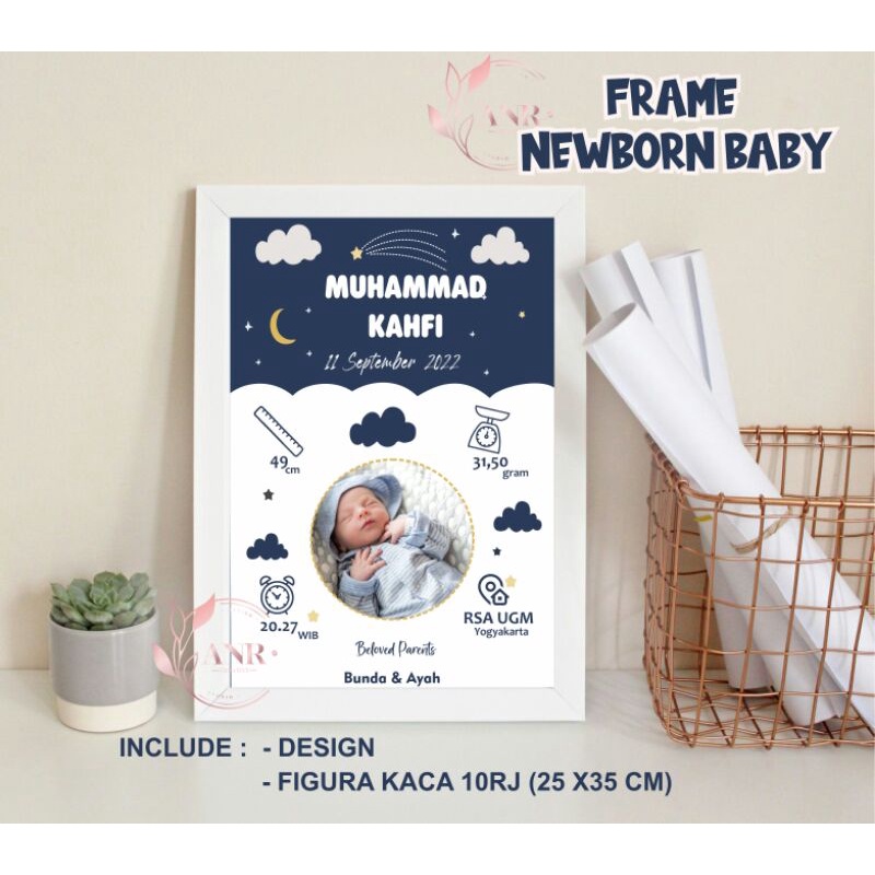 Biodata Bayi + Figura Kaca, Frame Newborn baby Aesthetic 10R Dekorasi Kamar Minimalis Hiasan Dinding aesthetic (BISA COD)