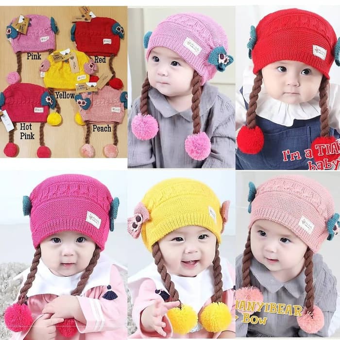Topi anak perempuan | kupluk kepang bayi GRATIS bordir nama sendiri