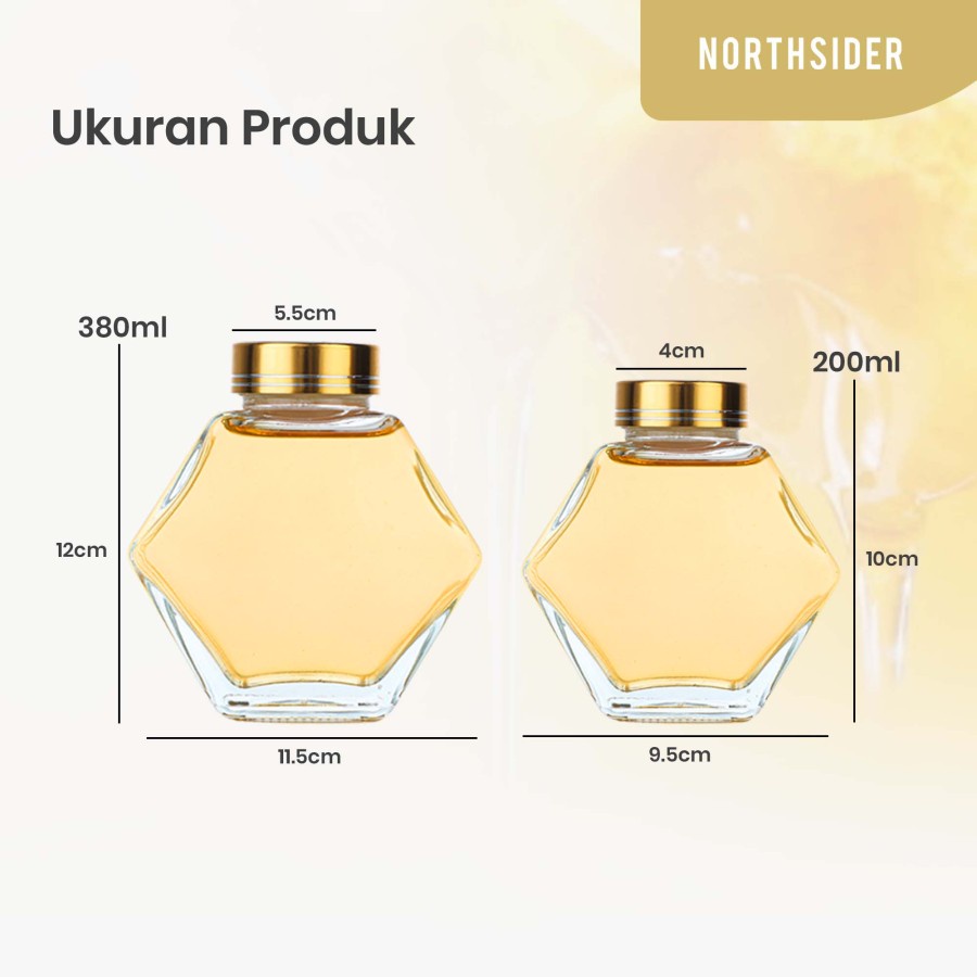 BOTOL KACA MADU HEXAGONAL KEMASAN MADU TUTUP GOLD LID HONEY GLASS JAR