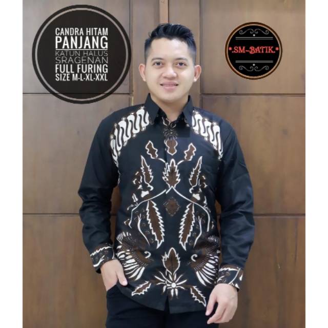 SM Batik - Candra Hitam - Atasan Batik Pria - Lengan Panjang - Katun Sragenan - Full Furing - Batik