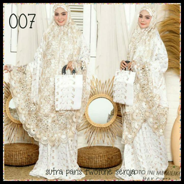 MUKENAH RENDA SEROJA BORDIR SWAROVSKI SUTRA PARIS(MEWAH)+TAS CANTIK ~BERKUALITAS~