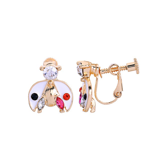 LRC Anting Jepit Fashion Short Ear Clip White S925 Silver Needle Insect Ladybug Earrings F83750