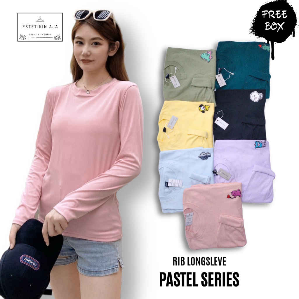 Kaos Rib Premium - Kaos Wanita Lengan Panjang - Free Patch Tumblr