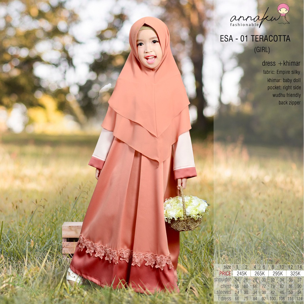 ENDOMODA ANAK ESA 01 BAHAN GAMIS EMPIRE SILKY DAN KOKO TOYOBO PREMIUM GAMIS ANAK SET HIJAB SYARI