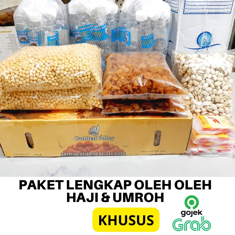 

Paket Lengkap Oleh Oleh Haji dan Umroh Kurma Mesir GOLDEN VALLEY 10 KG / Air Zam -Zam / Botol Zam-Zam / Kismis Raisin / Kacang Arab / Kacang Pistachio / Kardus Haji