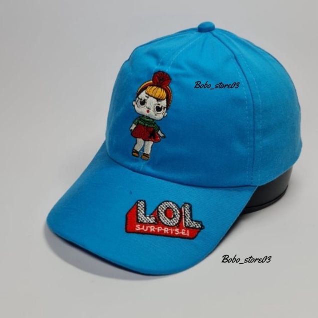 Bobo_store03 Topi Baseball Anak laki laki perempuan Karakter Superhero spiderman Tayo Boboboy hellokitty lol Usia 2 Sampai 8 Tahun Kualitas Terbaik-lol biru muda