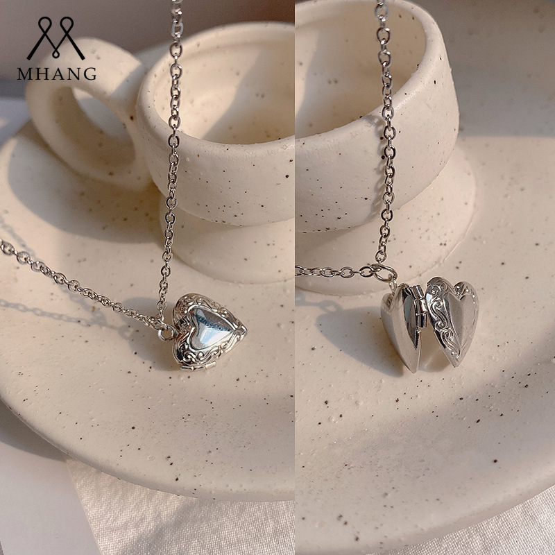 【MHANG】Kalung Baja Titanium Cinta Antik Fashion Wanita Hati Persik Rantai Klavikula Aksesoris Fashion Mewah