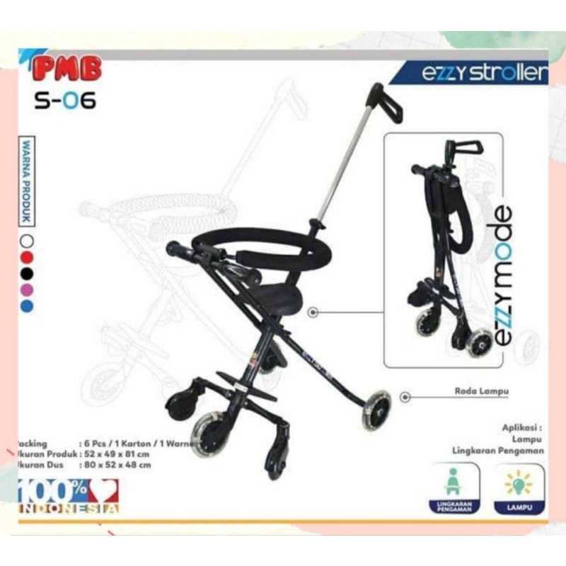 Stroller Tricycle PMB S06 Roda 6 Ezzy Roda Lima Ezzy Stroller
