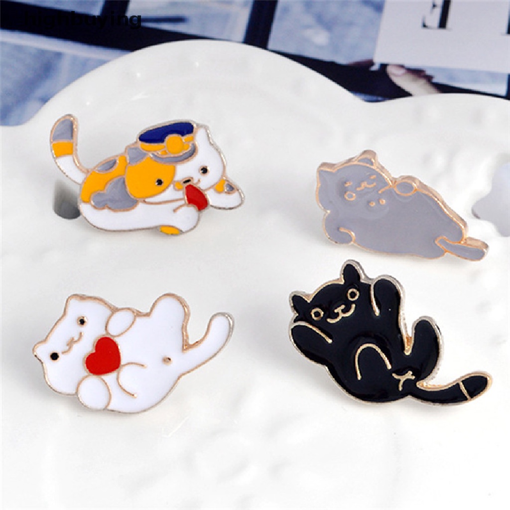 Hbid 4PCS / Set Bros Pin Enamel Bentuk Kartun Kucing Untuk Wanita